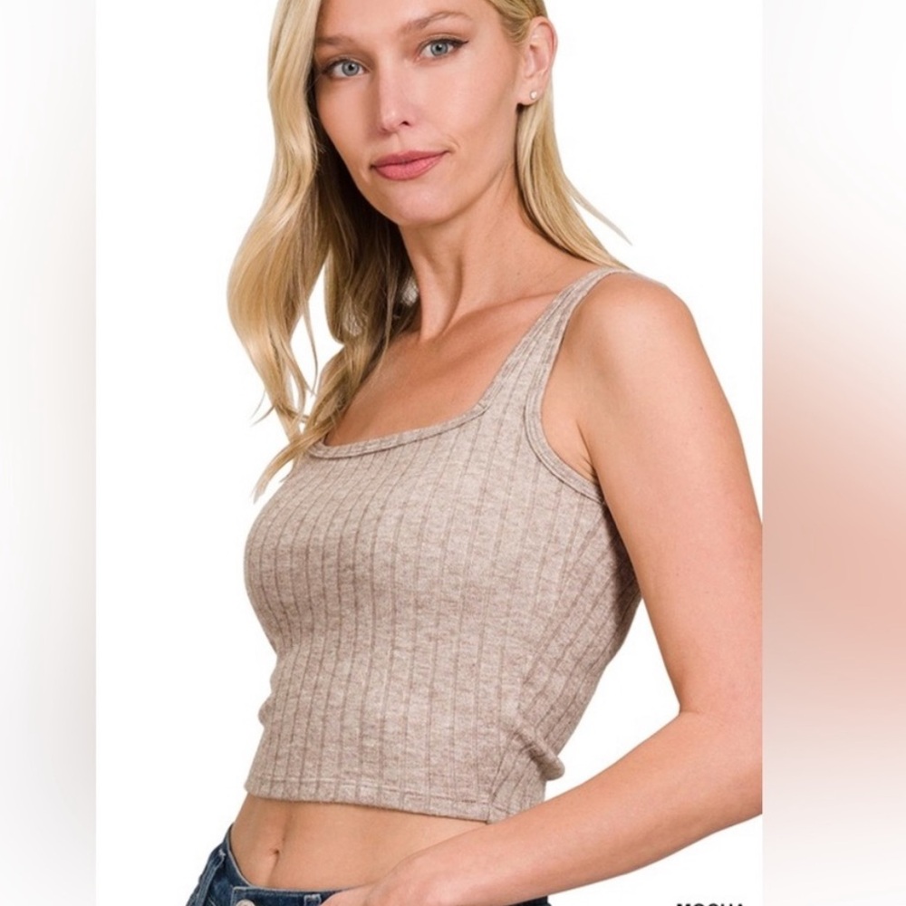 Zenana Outfitters Ribbed Beige Cropped Tank Top